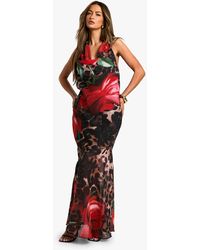 Boohoo - Leopard Floral Mix Chiffon Halterneck Maxi Dress - Lyst