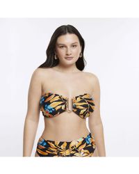 River Island - Bandeau Bikini Top Black Fuller Bust Floral Nylon - Lyst