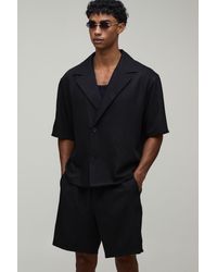 BoohooMAN - Wrap Linen Look Shirt & Short Set - Lyst