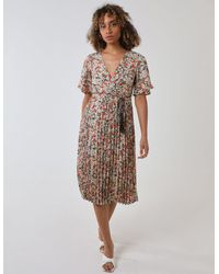 Blue Vanilla - Wrap Front Pleated Hem Dress With Angel Sleeves - Lyst