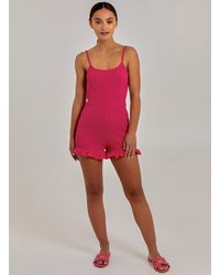 Pink Vanilla - Ribbed Playsuit With Tie - Lyst