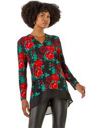 Roman - Floral Print V-Neck Chiffon Top - Lyst