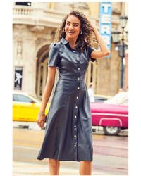 Sosandar - Faux Leather Short Sleeve Popper Front Shirt Dress - Lyst