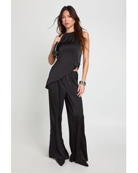 Boohoo - Halterneck Asymmetric Satin Cami & Trouser Co-Ord - Lyst