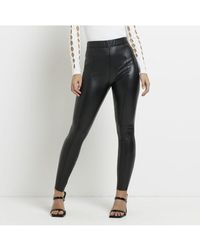 River Island - Skinny Trousers Petite Black Faux Leather - Lyst