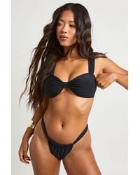 Boohoo - Plunge Knot Detail Bikini Top & High Leg Ruched Bottom Set - Lyst
