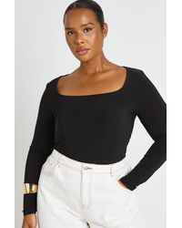 Boohoo - Plus Double Layer Slinky Square Neck Long Sleeve Top - Lyst