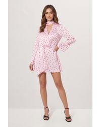 MissPap - Premium Spot Print Tie Neck Mini Dress - Lyst