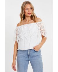 Quiz - Crochet Bardot Top Viscose - Lyst