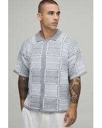 BoohooMAN - Boxy Fit Square Tapestry Button Up Knitted Shirt - Lyst