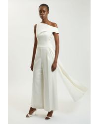 Karen Millen - Petite Tailored Satin Drape Asymmetric Jumpsuit - Lyst
