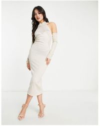 SIMMI - Knitted Contour Halter Neck Midi Dress With Sleeve Detail - Lyst