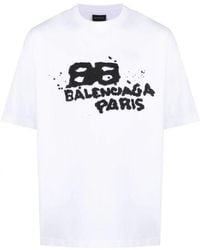 Balenciaga - Handgetekend Bb Icon Logo T-shirt In Wit - Lyst