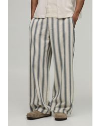 BoohooMAN - Wide Leg Stripe Linen Look Trouser - Lyst
