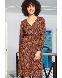 Sosandar - Leopard Print V Neck Stretch Waist Dress - Lyst