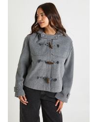 Boohoo - Hooded Toggle Wool Look Jacket - Lyst
