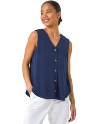 Roman - Petite V-Neck Front Button Blouse - Lyst