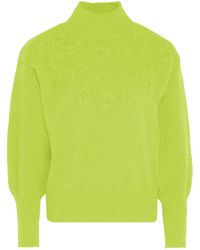 myMo - Pullover Mit Blumenstick Damen Limette - Lyst