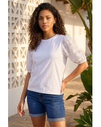Roman - Petite Embroidered Puff Sleeve Top - Lyst