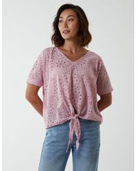 Blue Vanilla - Broderie Batwing Knot Front Top - Lyst