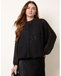 Blue Vanilla - Metallic Sparkle Chiffon High Neck Puffball Top - Lyst