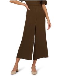 Adrianna Papell - Solid Crinkle Wide Leg Pull On Elastic Waist Crop Trouser - Lyst