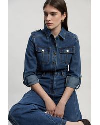 Karen Millen - Denim Boiler Wide Leg Jumpsuit - Lyst