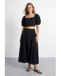 Warehouse - Embroidered Cotton Gathered Sleeve Crop Top - Lyst