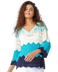 Roman - Colour Block Crochet Knit Scalloped Jumper - Lyst