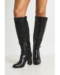 Boohoo - Wide Fit Buckle Detail High Block Knee Boots - Lyst