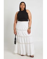 Boohoo - Plus Poplin Lace Detail Tired Maxi Skirt - Lyst