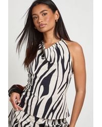 Boohoo - Zebra Linen Look Cowl Neck Top - Lyst