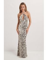 MissPap - Printed Keyhole Detail Satin Maxi - Lyst