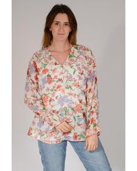 Simply Be - Floral Ivory V Neck Blouse - Lyst