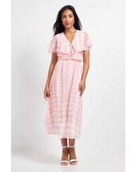 Wallis - Petite Chiffon Polka Dot Border Cape Sleeve Midi Dress - Lyst