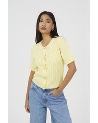 Brave Soul - Short Sleeve Cable Knit Cardigan With Shell Buttons - Lyst