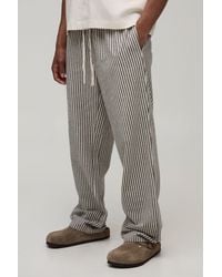 BoohooMAN - Relaxed Pinstripe Linen Look Trousers - Lyst