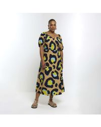 River Island - Wrap Midi Dress Plus Animal Print Cotton - Lyst