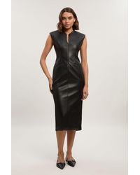Karen Millen - Faux Leather Tailored Pencil Dress - Lyst