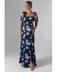 Oasis - Midnight Bloom Printed Satin Tie Shoulder Maxi Bridesmaids Dress - Lyst