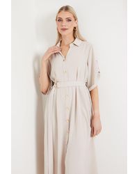 PRINCIPLES - Belted Collared Shirt Dress - Lyst