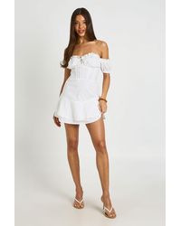 Boohoo - Broderie Bardot Ruffle Hem Mini Dress - Lyst