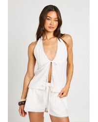 Boohoo - Tall Linen Look Halterneck Top And Shorts Set - Lyst
