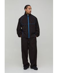 BoohooMAN - Oversized Funnel Neck Zip Through Nylon Pipe Detail Tracksuit - Lyst