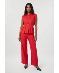 Karen Millen - Premium Viscose Linen Woven Straight Leg Trouser - Lyst