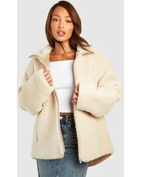 Boohoo - Tall Zip Detail Oversized Faux Fur Teddy Jacket - Lyst