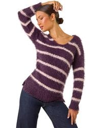 Roman - Stripe Fluffy Knit Jumper - Lyst