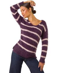 Roman - Stripe Fluffy Knit Jumper - Lyst