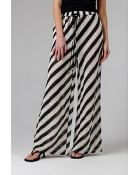 French Connection - Cotton Blend Stripe Crochet Elasticated Drawstring Wide Leg Trousers - Lyst