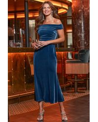 Sosandar - Sapphire Luxe Velvet Bardot Dress - Lyst